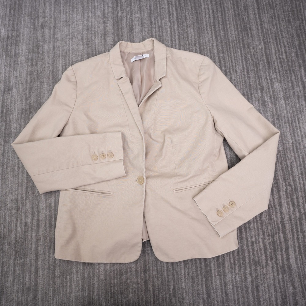 Liz Claiborne Blazer Womens L Beige Excellent Cotton Blend Stretch Single Button